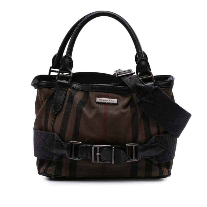 Burberry House Check Canvas and Leather Parsons Satchel Brown Canvas Good condition - Front View