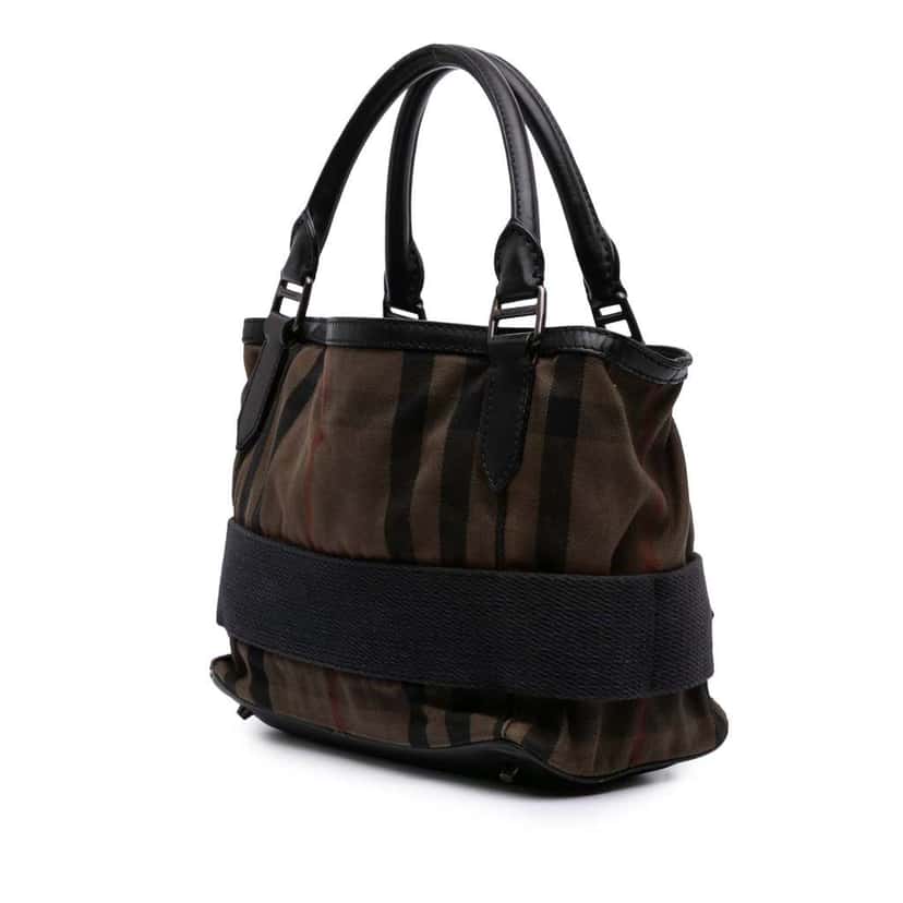 Burberry House Check Canvas and Leather Parsons Satchel Brown Canvas Good condition - Back View