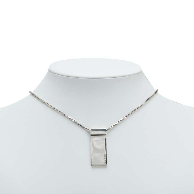 Gucci Sterling Silver Logo Plate Pendant Necklace Silver Silver Good condition - Box View