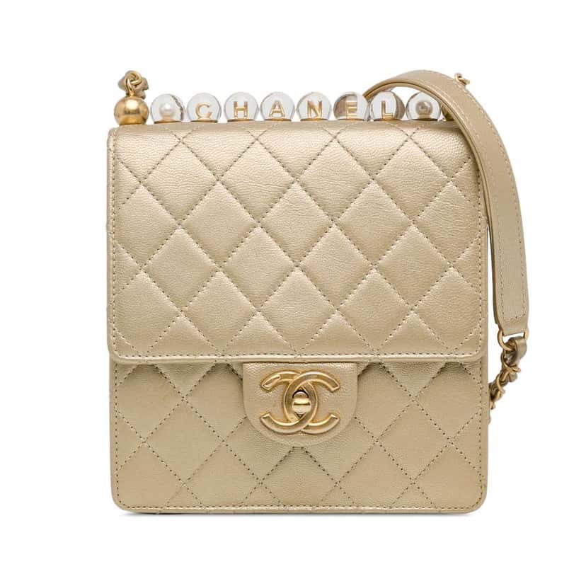 Chanel Small Lambskin Chic Pearls Flap Gold Leather Very good condition - Front View