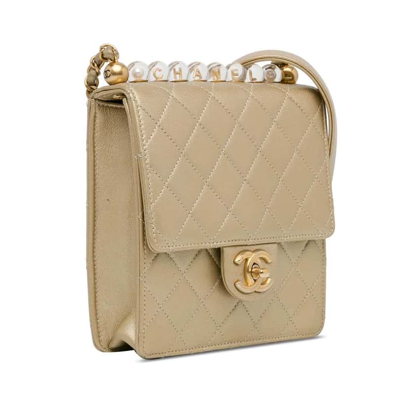Chanel Small Lambskin Chic Pearls Flap Gold Leather Very good condition - Back View