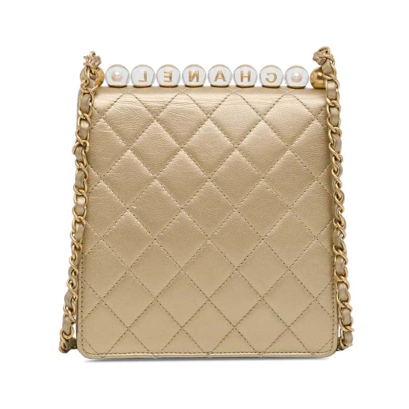 Chanel Small Lambskin Chic Pearls Flap Gold Leather Very good condition - Inside View
