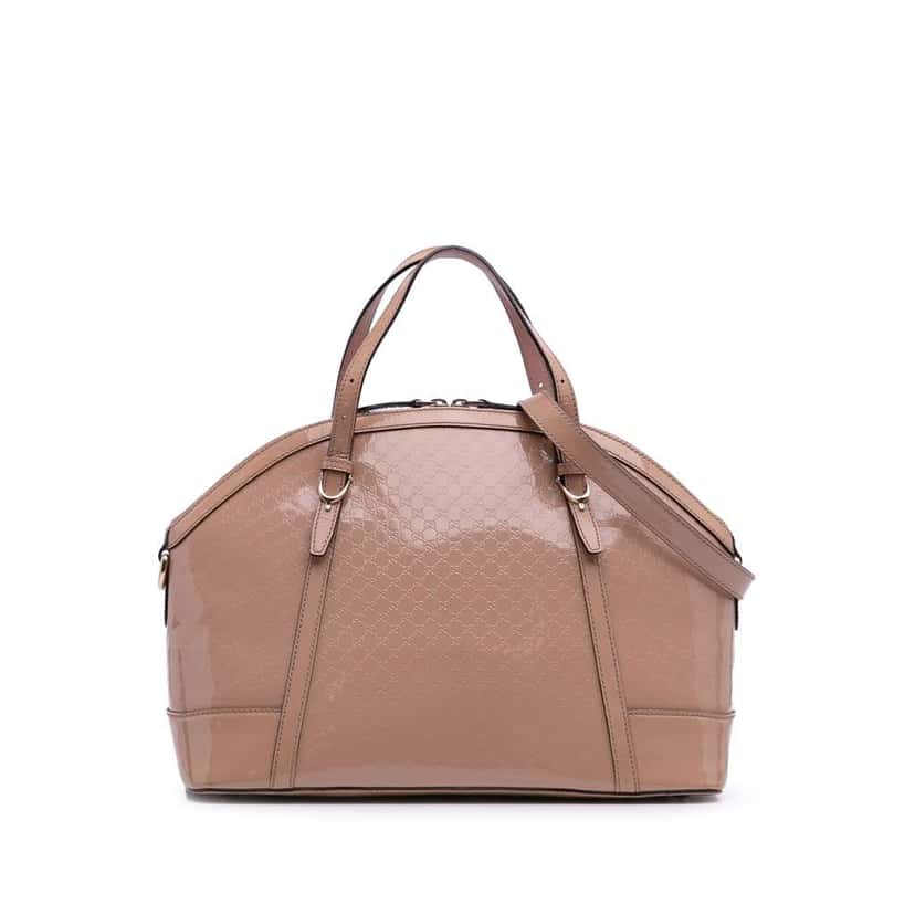 Gucci Large Microguccissima Patent Dome Satchel Brown Leather Very good condition - Front View