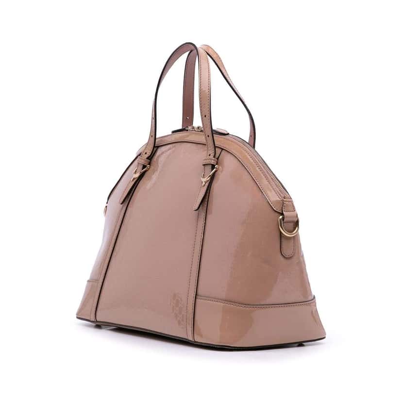 Gucci Large Microguccissima Patent Dome Satchel Brown Leather Very good condition - Back View