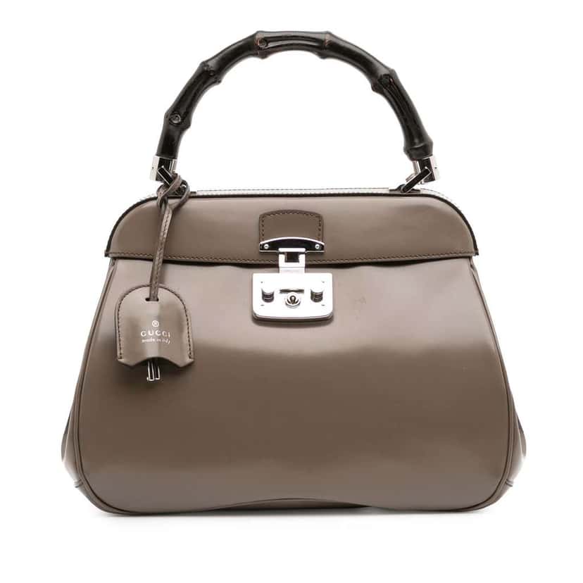 Gucci Medium Smooth Calfskin Bamboo Lady Lock Handbag Brown Leather Good condition - Front View