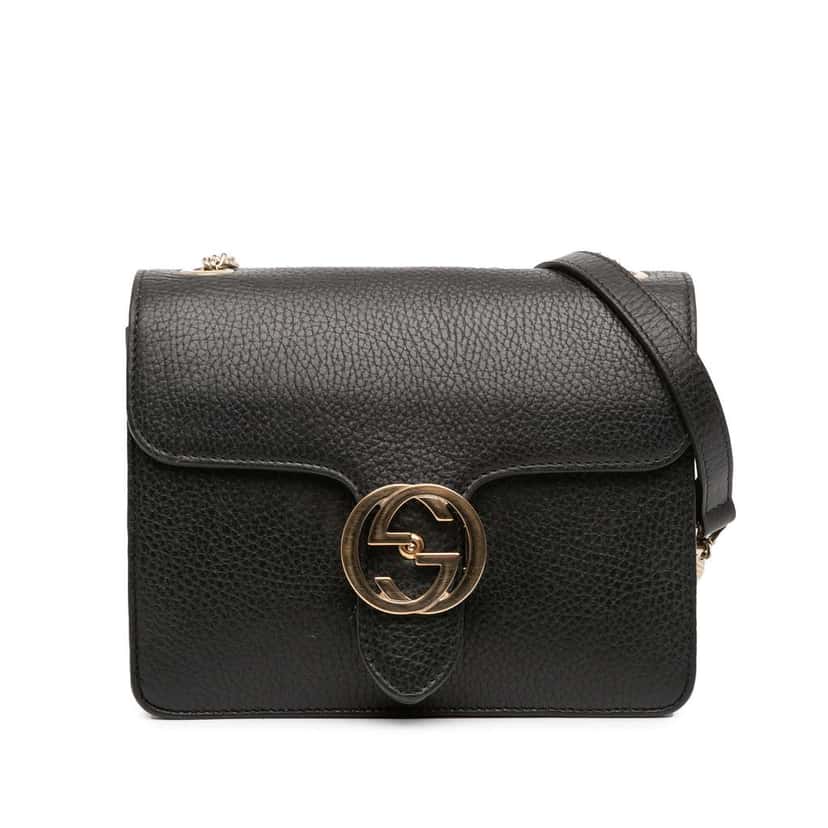 Gucci Small Dollar Calfskin Interlocking G Crossbody Black Leather Good condition - Front View