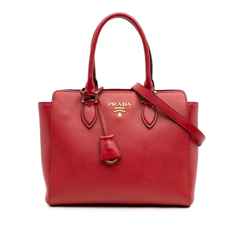 Prada Soft Calf Trimmed Saffiano Lux Open Convertible Tote Red Leather Good condition - Front View