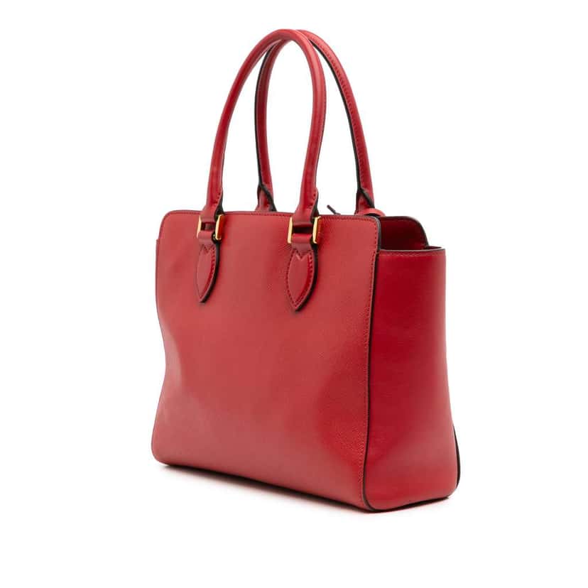 Prada Soft Calf Trimmed Saffiano Lux Open Convertible Tote Red Leather Good condition - Back View
