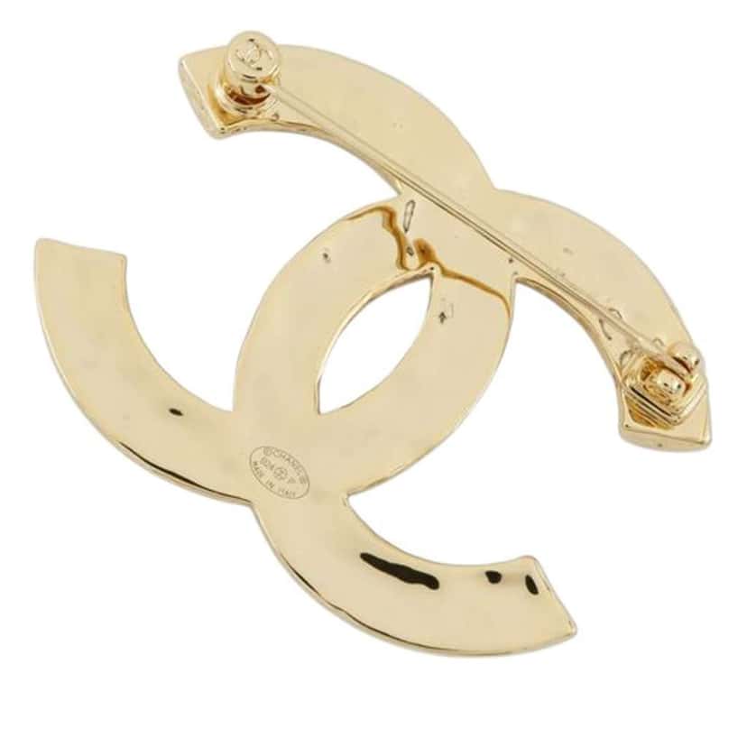 Chanel CC Gold Plated Enamel Brooch Gold Metal Good condition - Back View