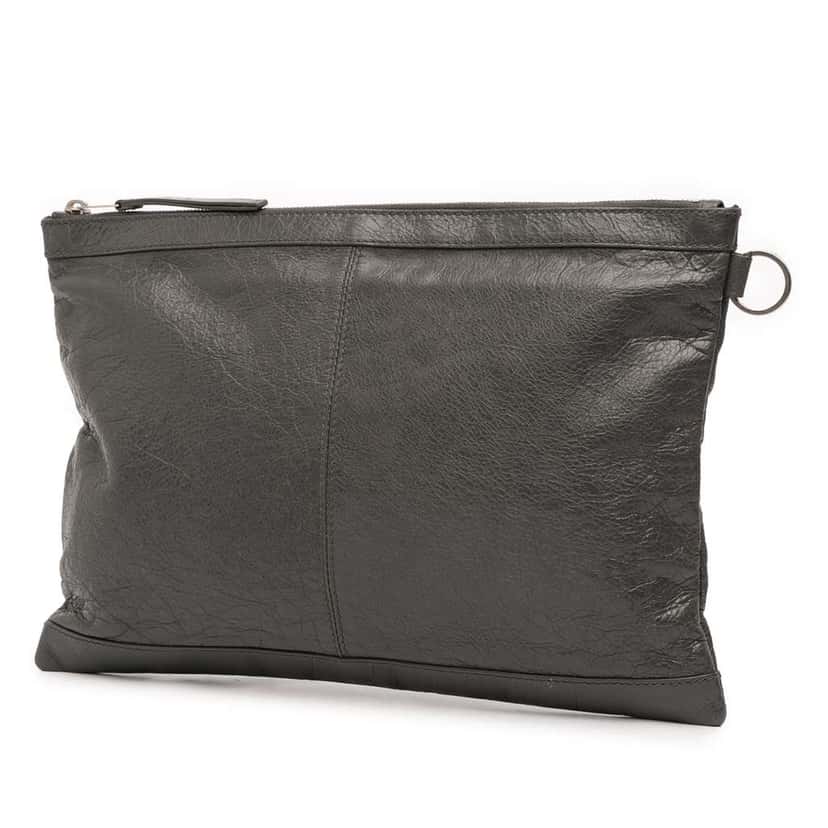 Balenciaga Lambskin Motocross Classic Clip L Clutch Black Leather Good condition - Back View