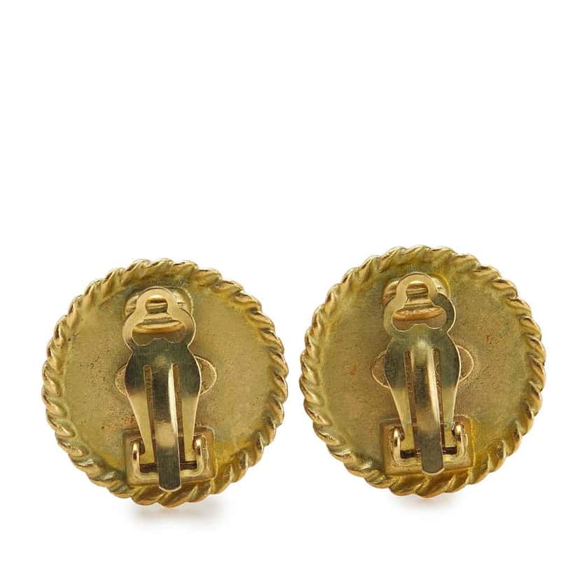 Chanel Gold Plated and Enamel CC Round Button Clip On Earrings Black Good condition - Back View