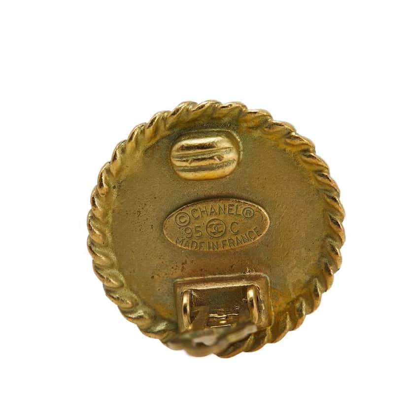 Chanel Gold Plated and Enamel CC Round Button Clip On Earrings Black Good condition - Inside View