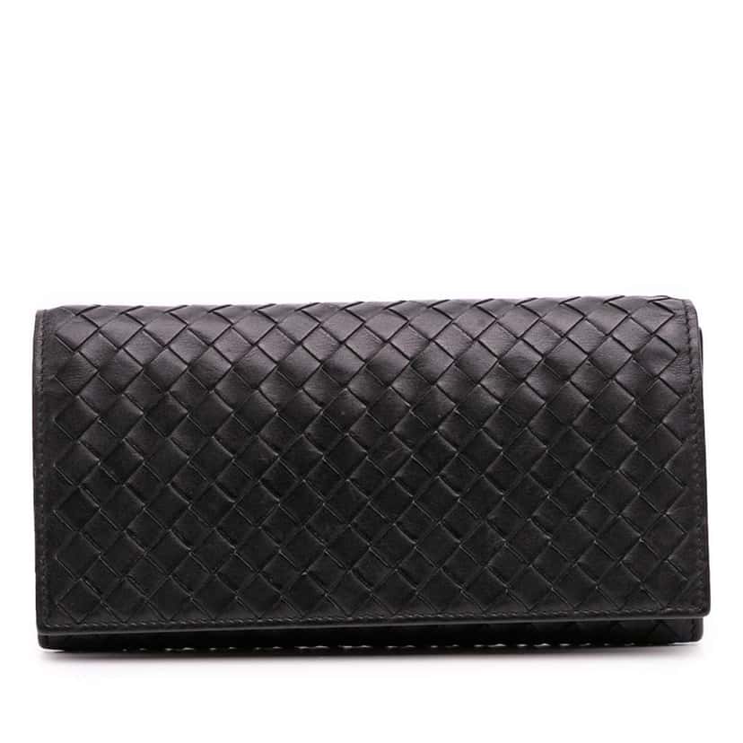 Bottega Veneta Nappa Intrecciato Long Wallet Black Leather Good condition - Front View