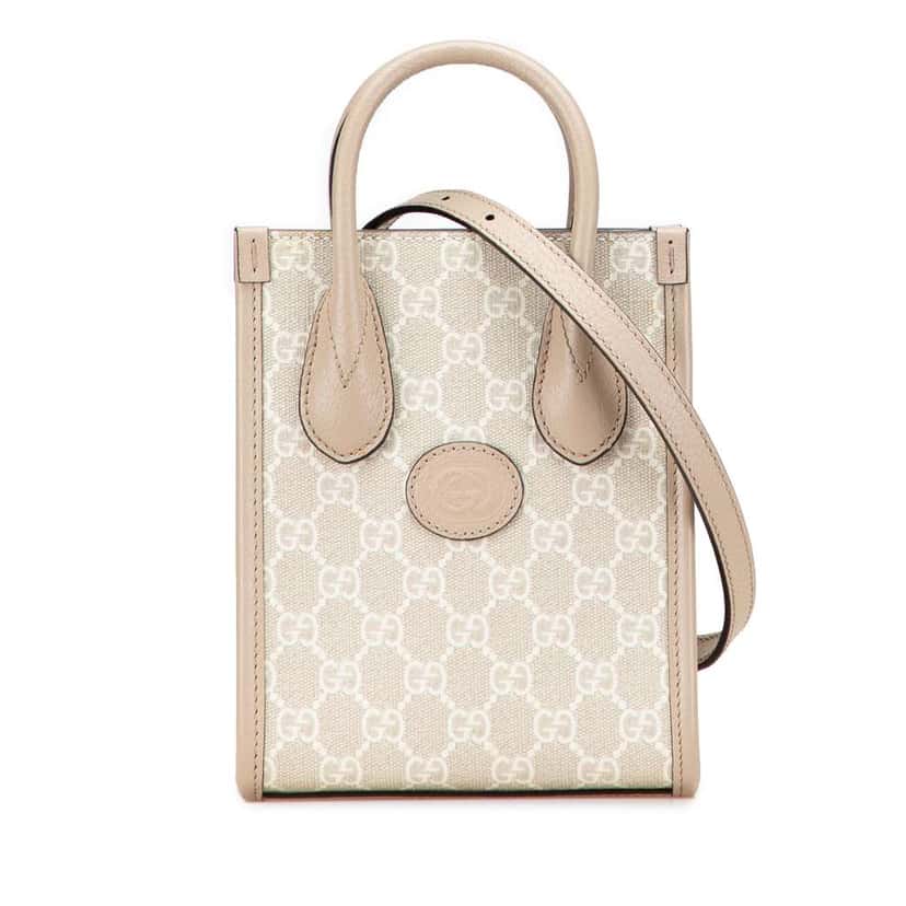 Gucci Mini GG Supreme Interlocking G Satchel Brown Canvas Good condition - Front View