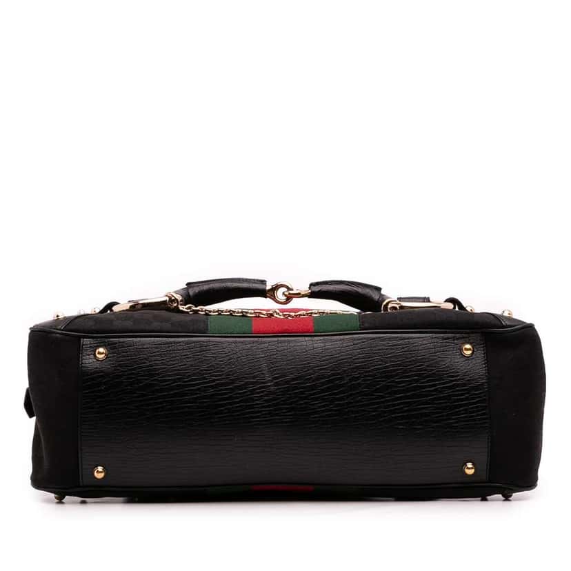 Gucci GG Canvas Horsebit Web Chain Bowler Bag Black Canvas Good condition - Inside View