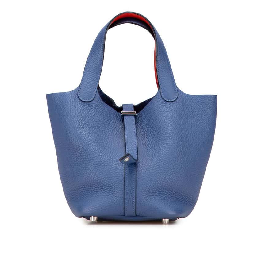 Hermès Clemence and Swift Picotin Lock 18 Eclat Blue Leather Good condition - Front View
