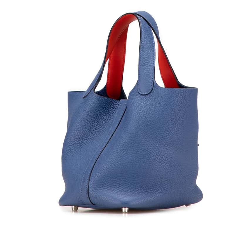 Hermès Clemence and Swift Picotin Lock 18 Eclat Blue Leather Good condition - Back View