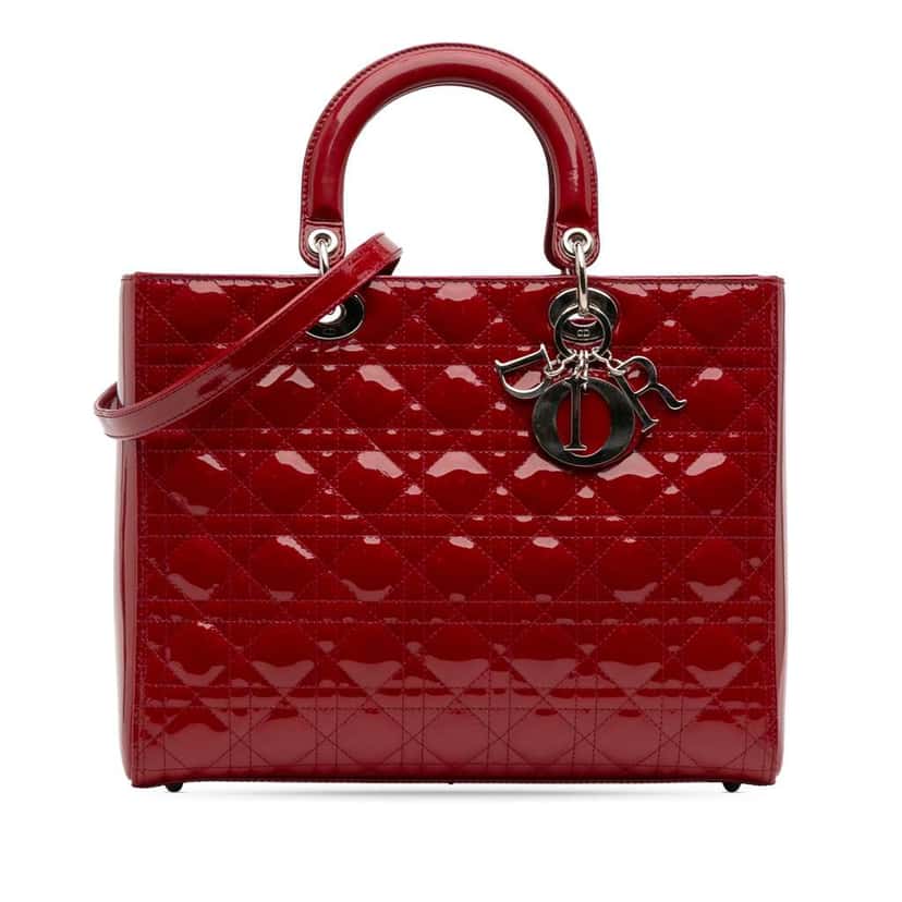 Dior Large Patent Cannage Lady Dior Red Leather Good condition - Front View