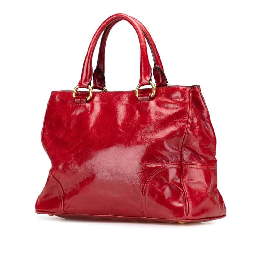 Prada Vitello Shine Satchel Red Leather Good condition - Back View