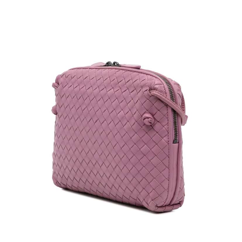 Bottega Veneta Nappa Intrecciato Nodini Crossbody Pink Leather Good condition - Back View
