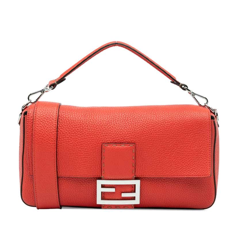 Fendi Large Leather Selleria Baguette Satchel Orange Leather Good condition - Front View
