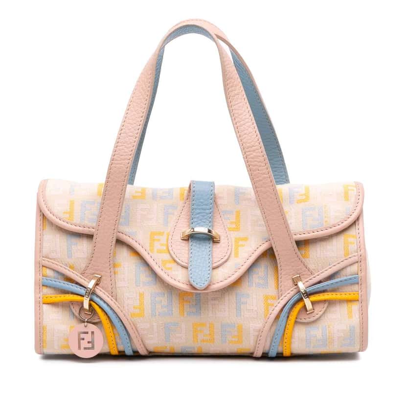 Fendi Multicolor Zucchino Canvas and Leather Charm Flap Brown Canvas Good condition - Front View