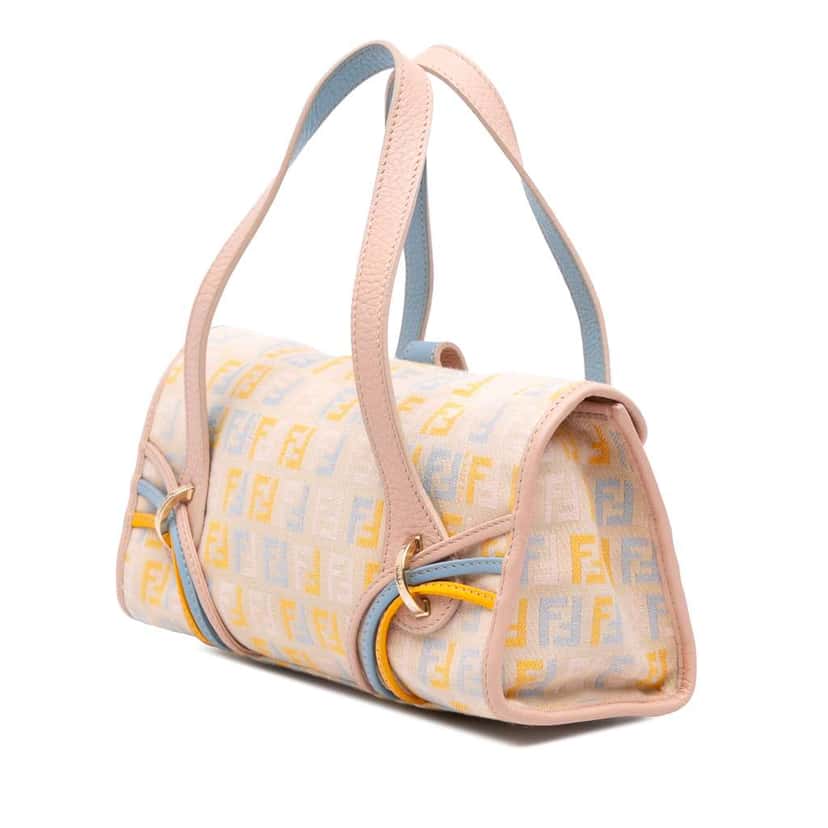 Fendi Multicolor Zucchino Canvas and Leather Charm Flap Brown Canvas Good condition - Back View