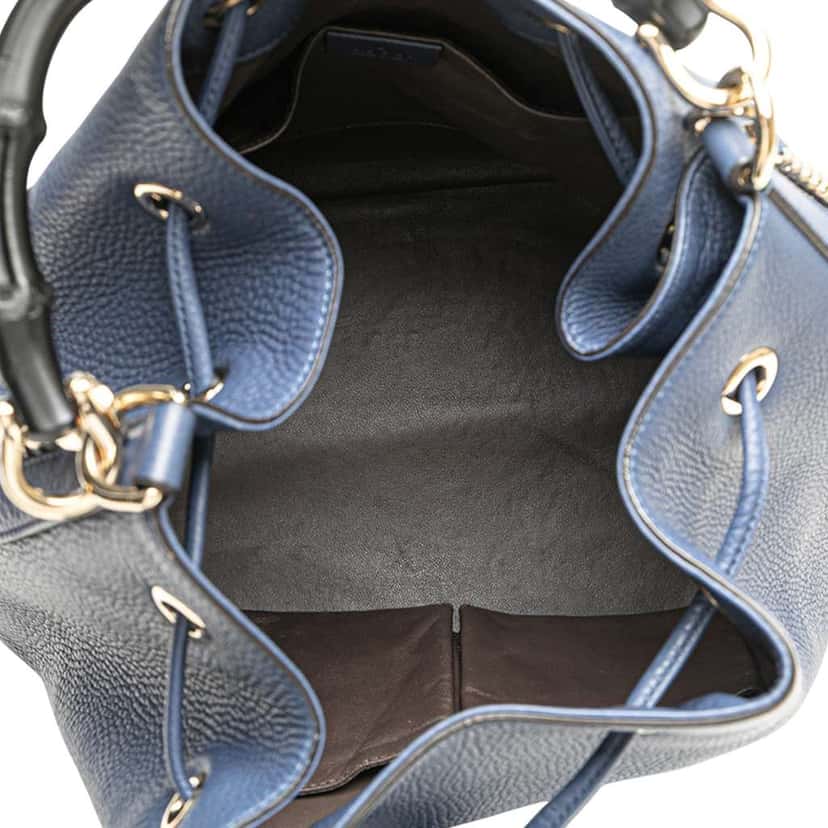 Gucci Leather Miss Bamboo Tassel Bucket Bag Blue Leather Good condition - Model View