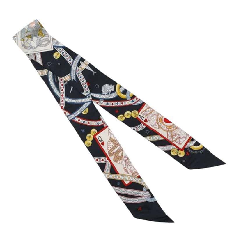 Hermès Dame De Coeur Silk Twilly Scarf Black Silk Very good condition - Inside View