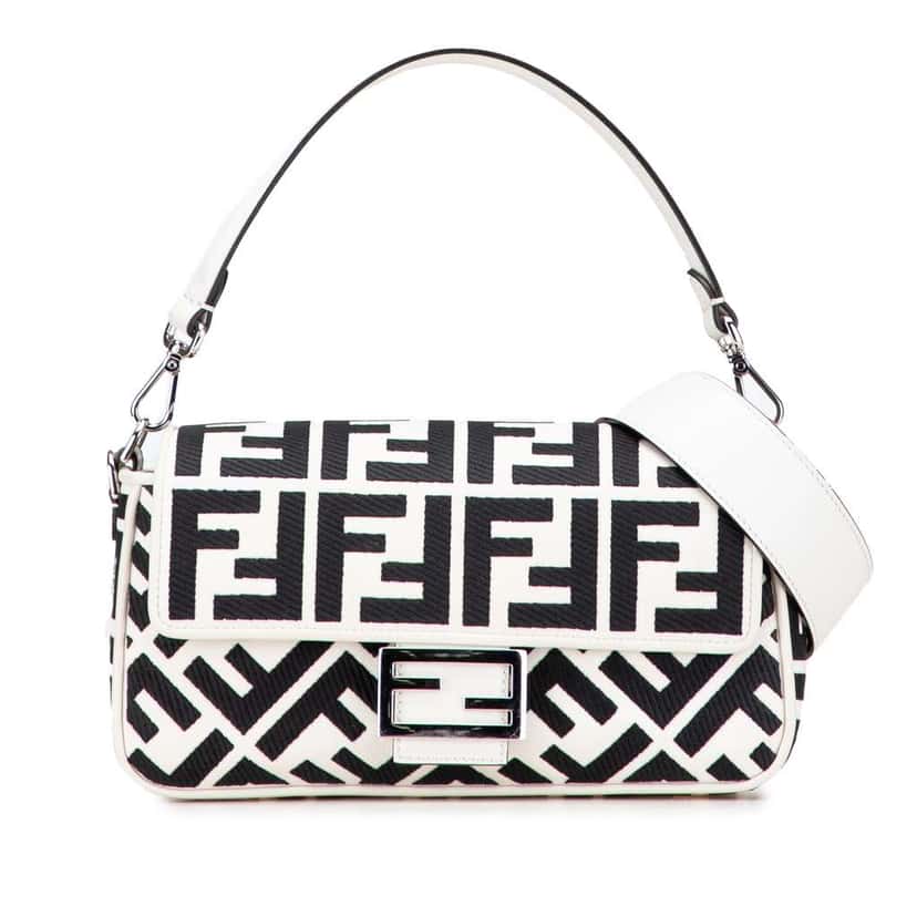 Fendi Zucca Embroidered Canvas Baguette Satchel White Canvas Good condition - Front View