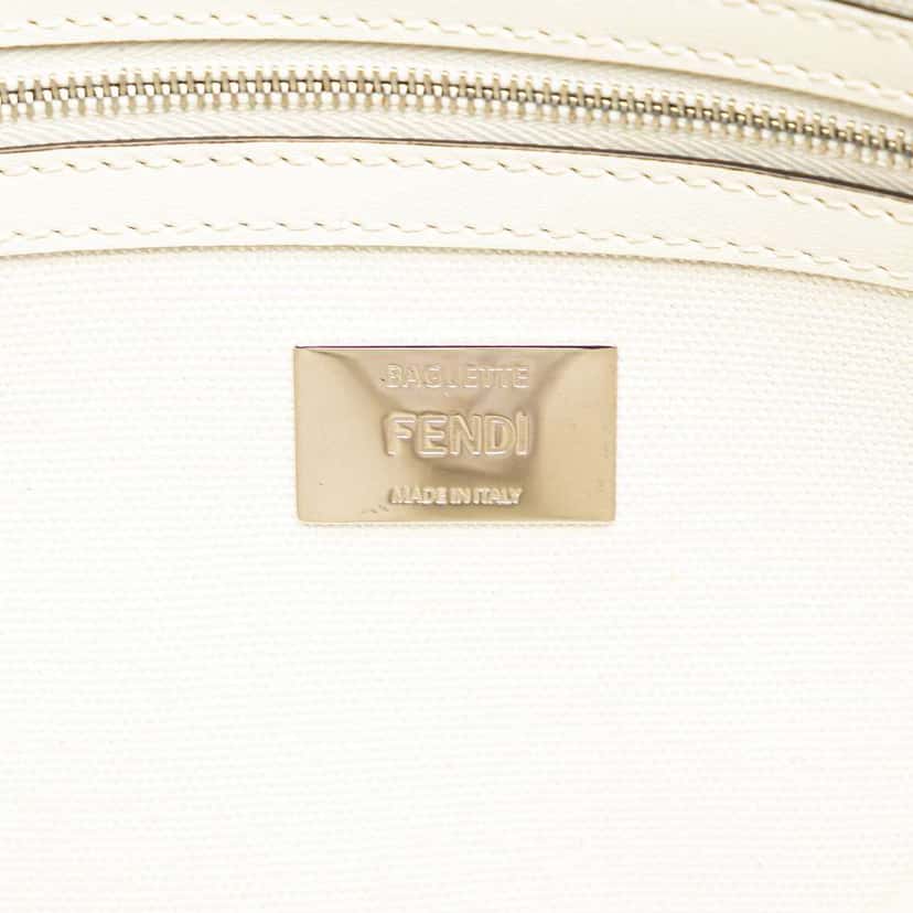 Fendi Zucca Embroidered Canvas Baguette Satchel White Canvas Good condition - Box View