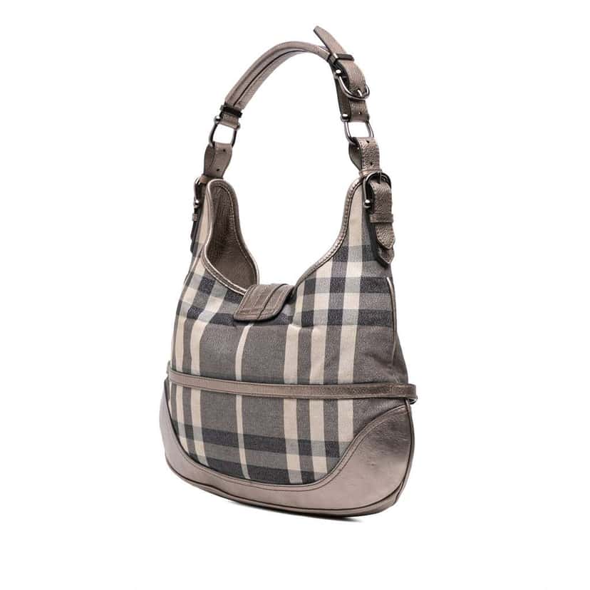 Burberry Smoke Check Coated Canvas Brooke Hobo Grey Canvas Good condition - Back View