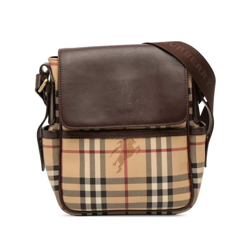 Burberry Haymarket Check Coated Canvas Flap Crossbody Brown Canvas Good condition - Front View