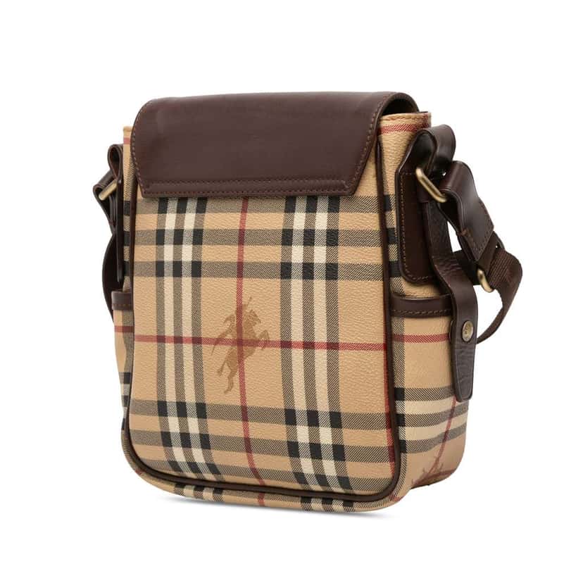 Burberry Haymarket Check Coated Canvas Flap Crossbody Brown Canvas Good condition - Back View