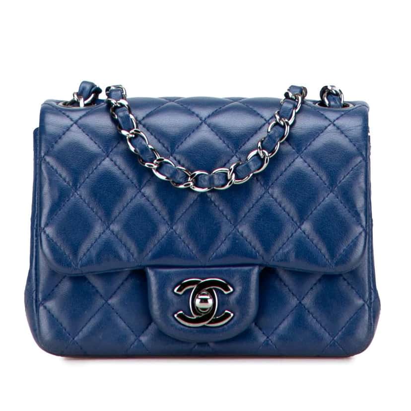 Chanel Mini Square Classic Lambskin Single Flap Blue Leather Good condition - Front View