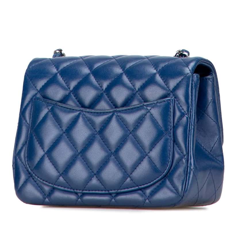 Chanel Mini Square Classic Lambskin Single Flap Blue Leather Good condition - Back View