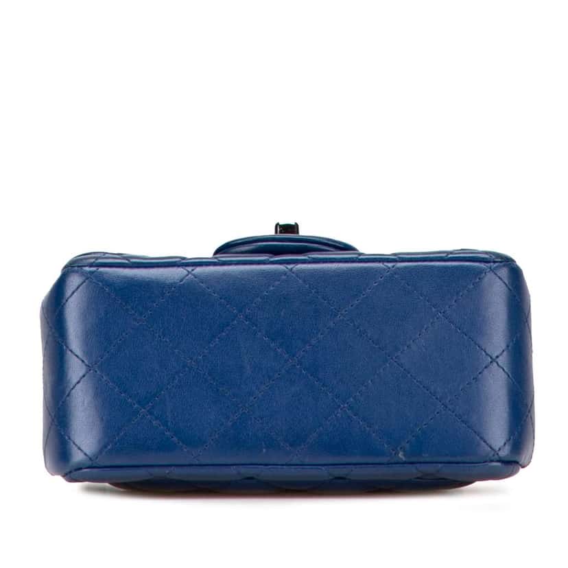 Chanel Mini Square Classic Lambskin Single Flap Blue Leather Good condition - Inside View