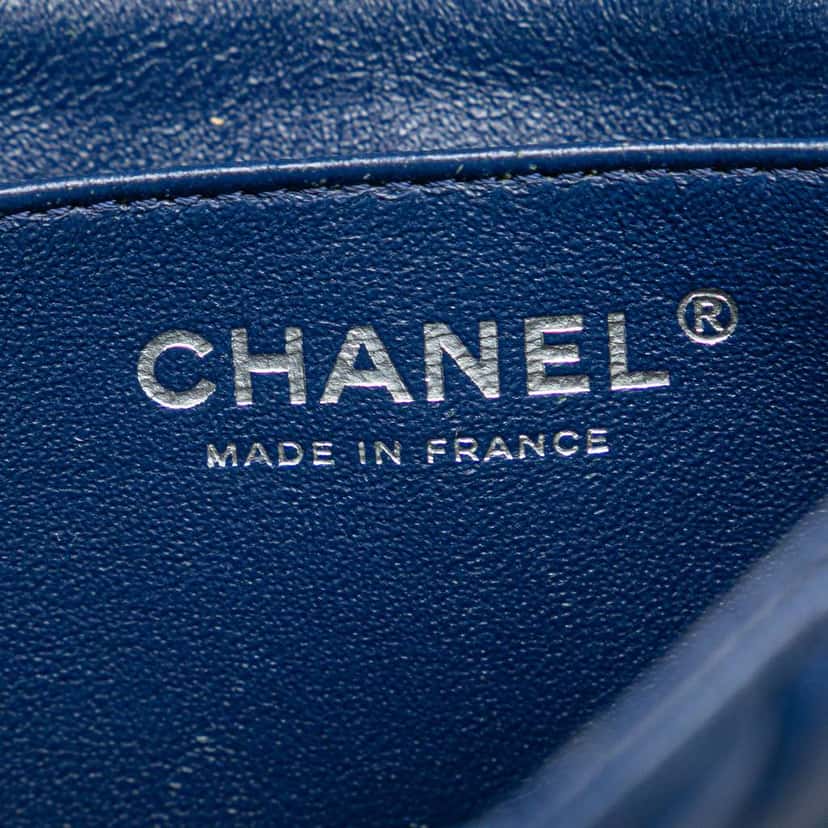 Chanel Mini Square Classic Lambskin Single Flap Blue Leather Good condition - Box View