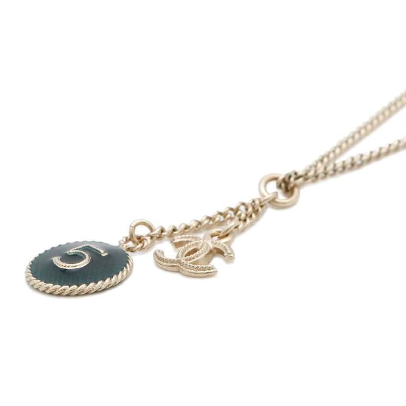 Chanel Gold Plated CC Charm Round Enamel No 5 Pendant Necklace Gold Metal Good condition - Inside View
