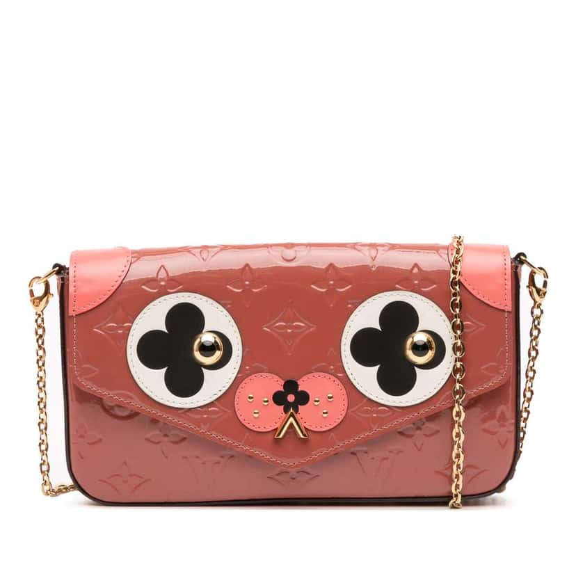 Louis Vuitton Monogram Vernis Pochette Felicie Valentine Dog Pink Leather Good condition - Front View