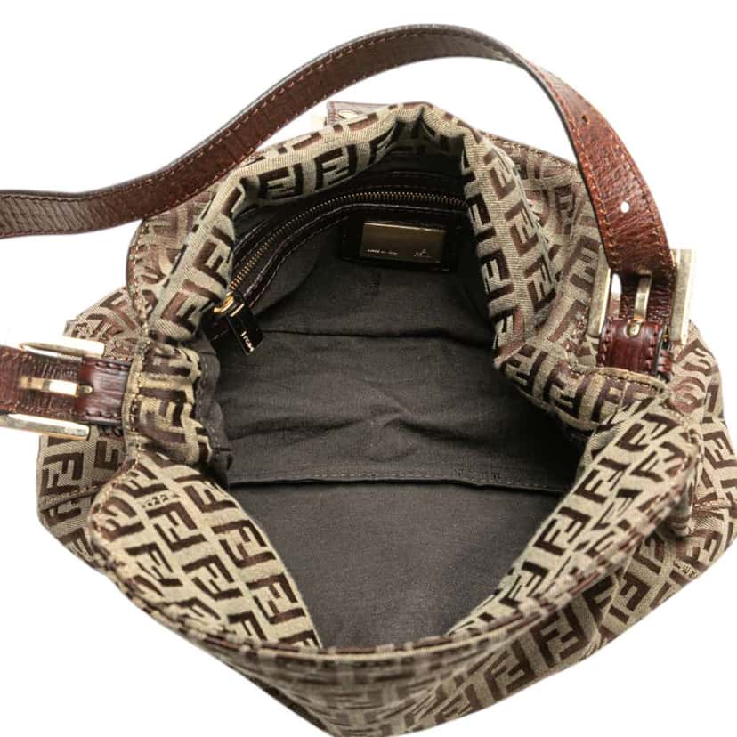 Fendi Zucchino Canvas Double Flap Shoulder Bag Brown Canvas Good condition - Model View