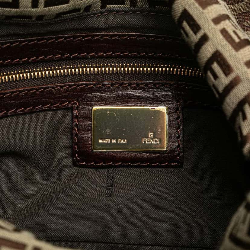 Fendi Zucchino Canvas Double Flap Shoulder Bag Brown Canvas Good condition - Box View