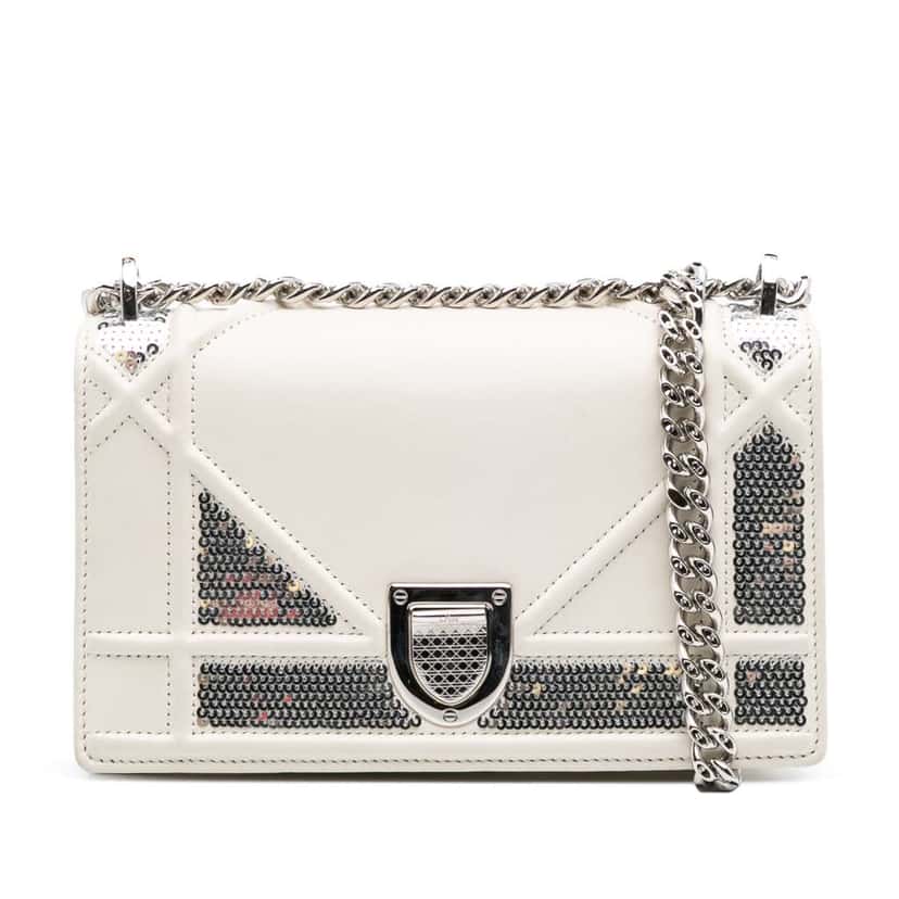 Dior Small Calfskin Diorama Sequin Flap White Leather Good condition - Front View
