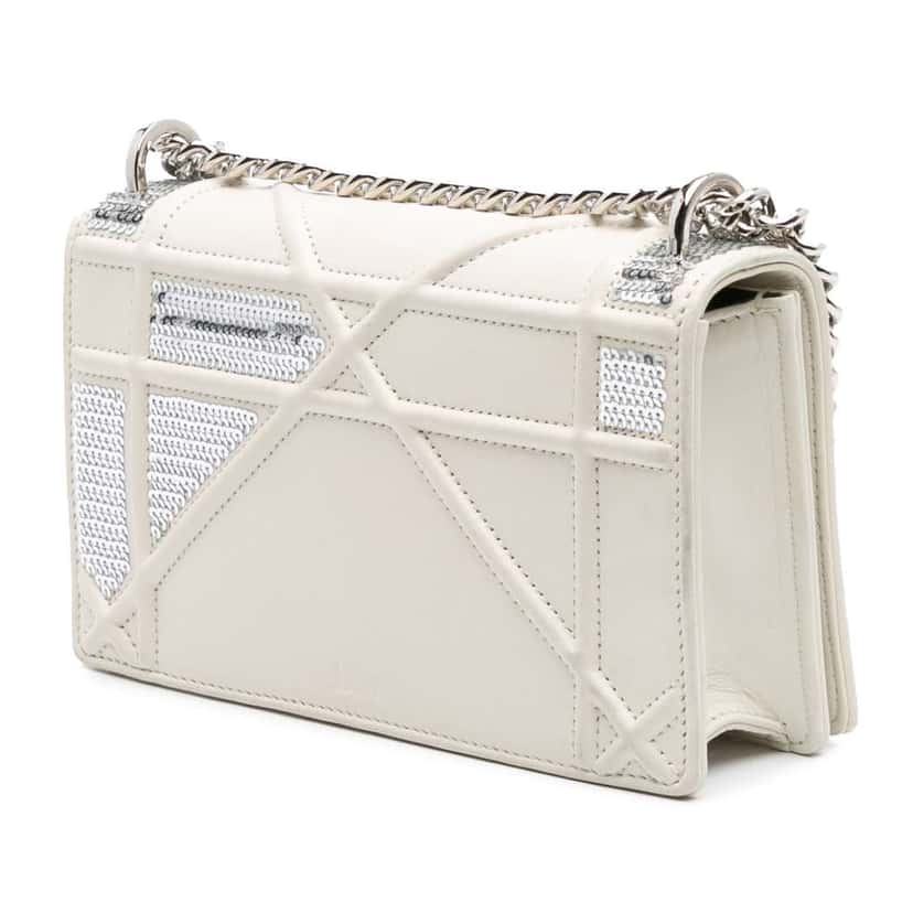 Dior Small Calfskin Diorama Sequin Flap White Leather Good condition - Back View