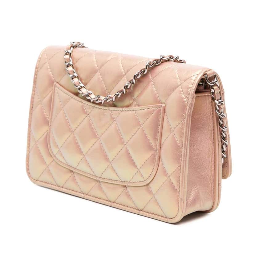 Chanel Quilted Iridescent Lambskin Wallet on Chain Pink Leather Good condition - Back View