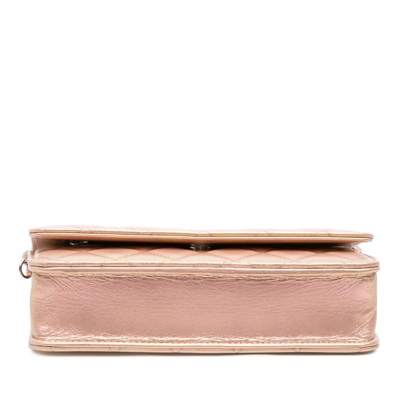 Chanel Quilted Iridescent Lambskin Wallet on Chain Pink Leather Good condition - Inside View