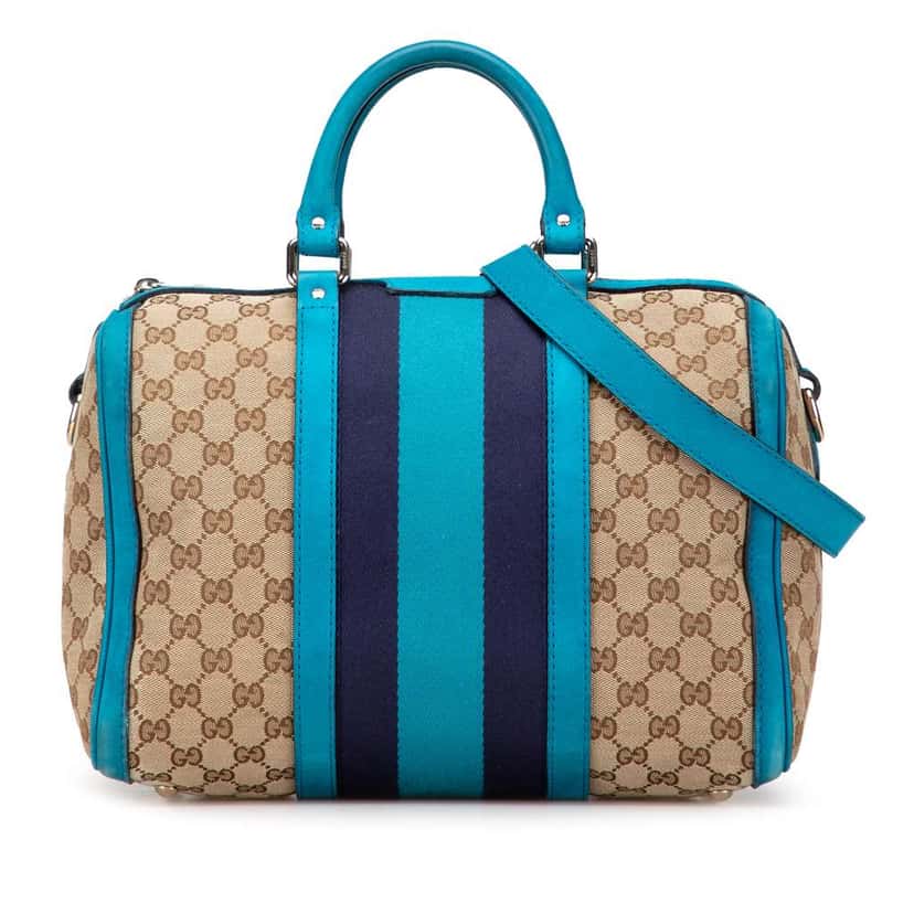 Gucci Medium GG Canvas Web Joy Boston Bag Brown Canvas Good condition - Front View