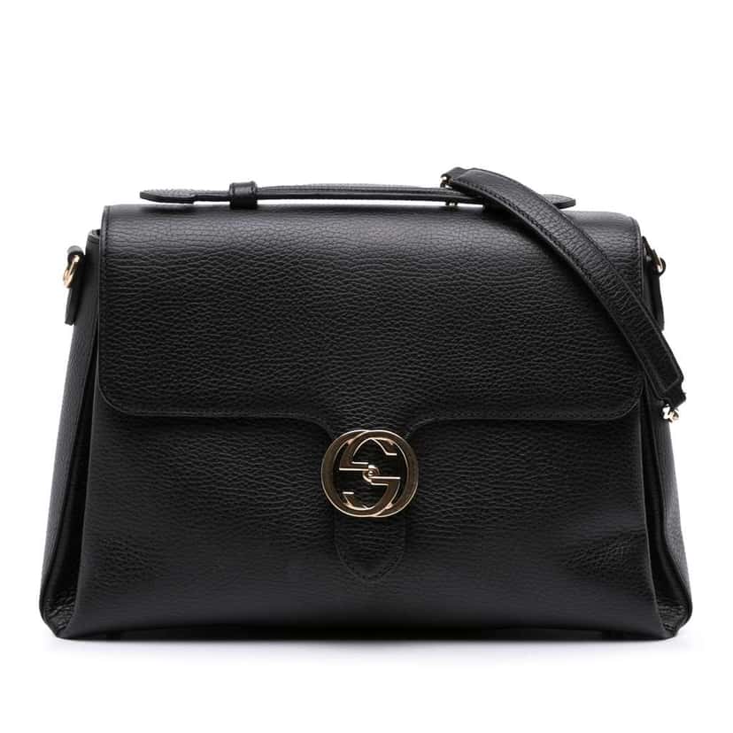 Gucci Medium Dollar Calf Interlocking G Satchel Black Leather Good condition - Front View