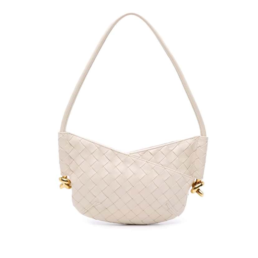 Bottega Veneta Baby Lambskin Intrecciato Solstice Shoulder Bag White Leather Good condition - Front View