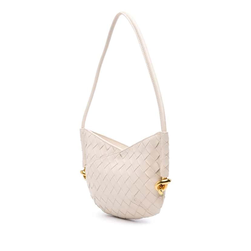 Bottega Veneta Baby Lambskin Intrecciato Solstice Shoulder Bag White Leather Good condition - Back View
